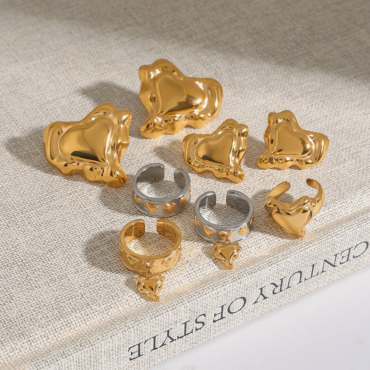 Heart Stud Earrings & Ring Set – Titanium Steel Minimalist Jewelry