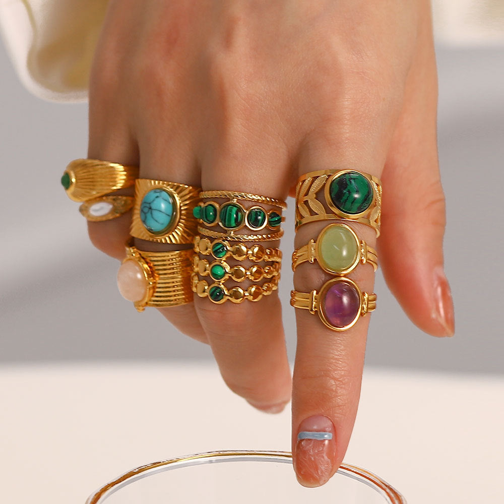 Vintage Gemstone Ring – 18K Gold Plated Titanium Steel Jewelry