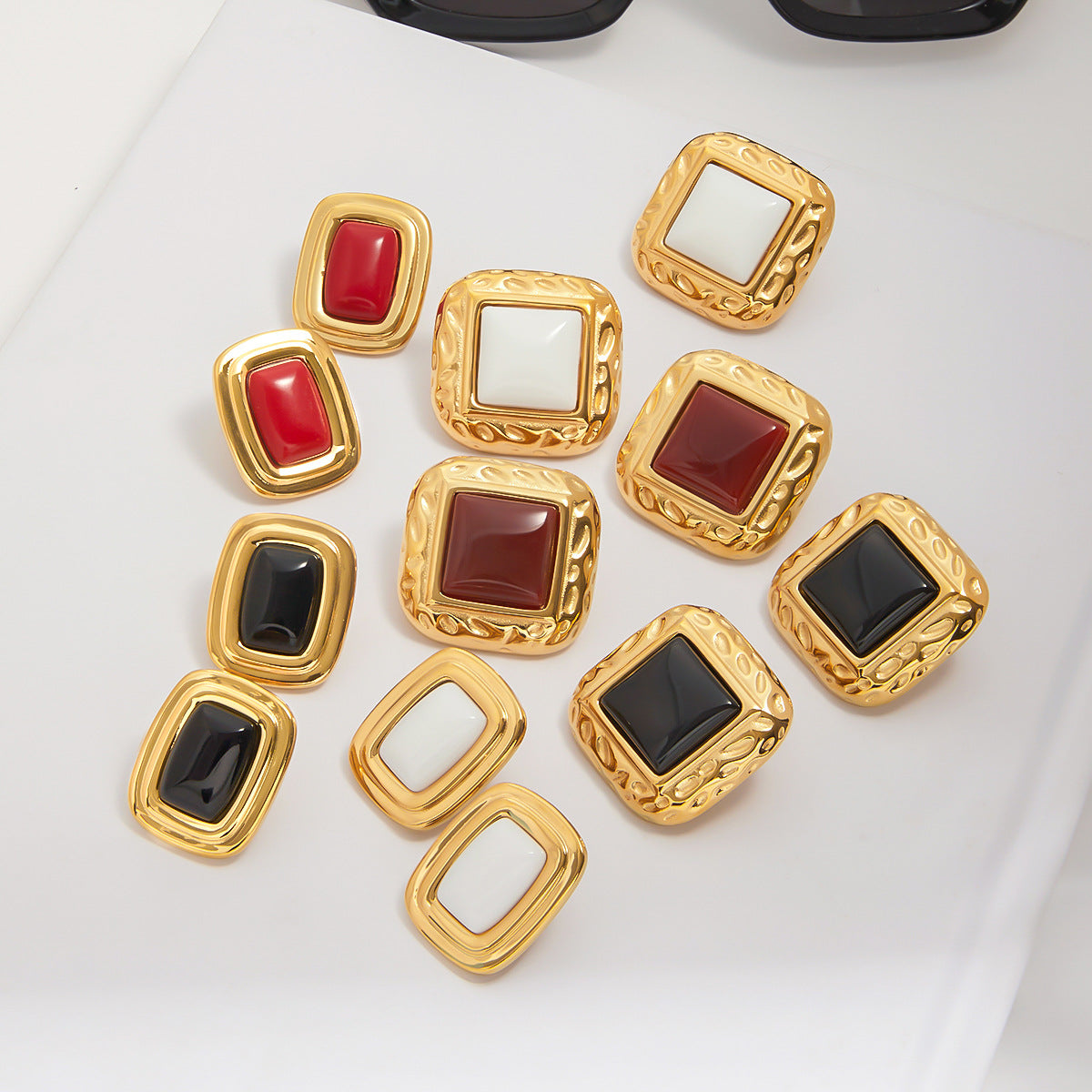 Onyx Stud Earrings – Elegant Titanium Steel Jewelry for Women