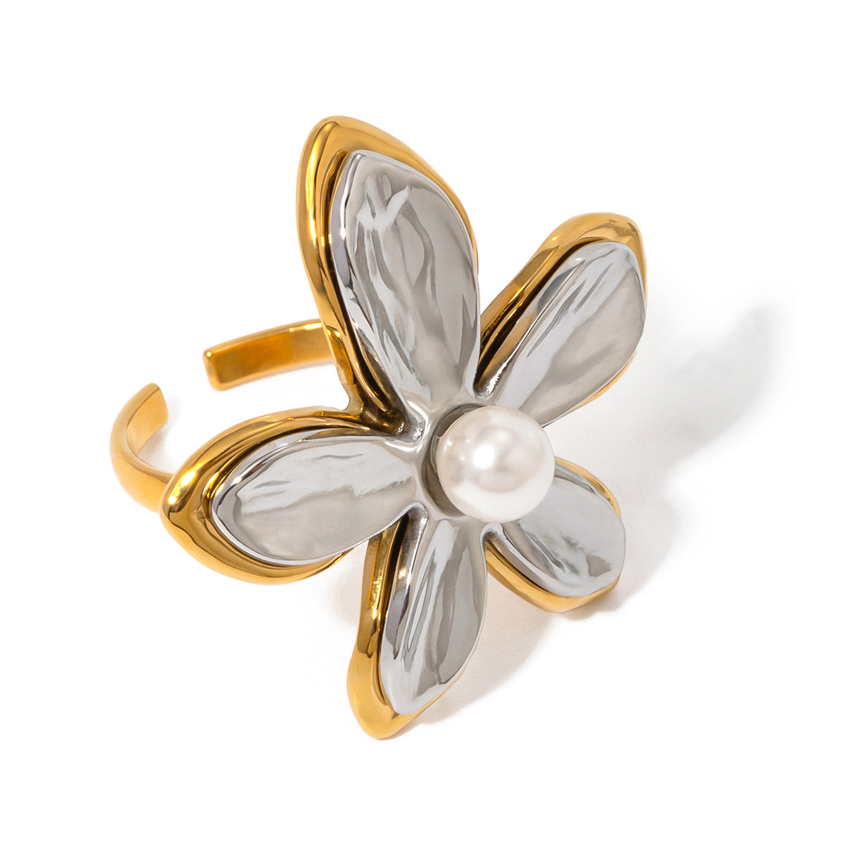 Bold Floral Titanium Steel Ring – Elegant INS-Style Statement Jewelry