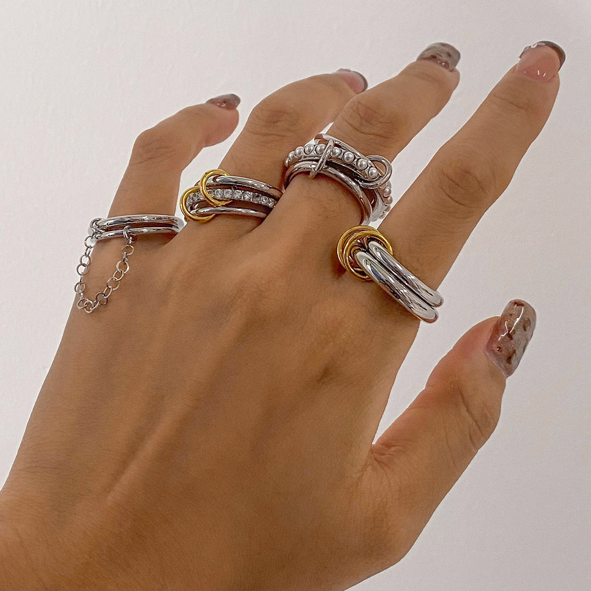 Stacked Pearl Stainless Steel Ring – Elegant INS-Inspired Jewelry