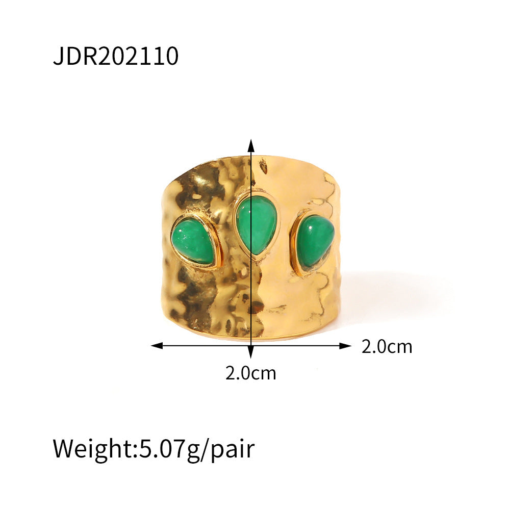 Vintage Gemstone Ring – 18K Gold Plated Titanium Steel Jewelry
