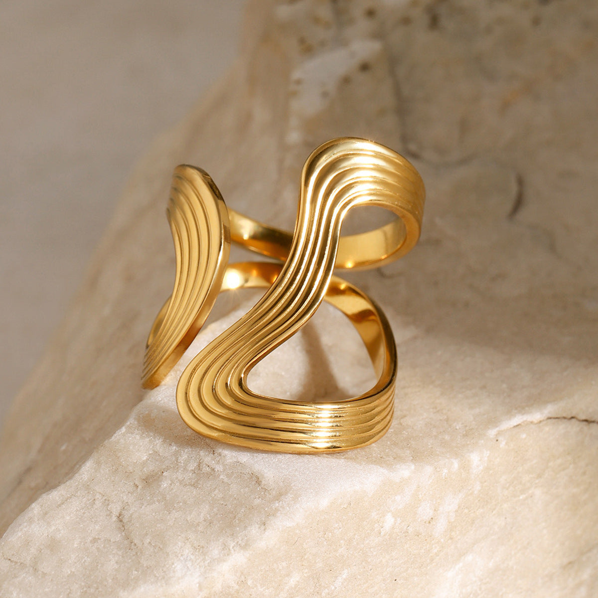 Bold Gold Statement Ring – Elegant Titanium Steel Jewelry