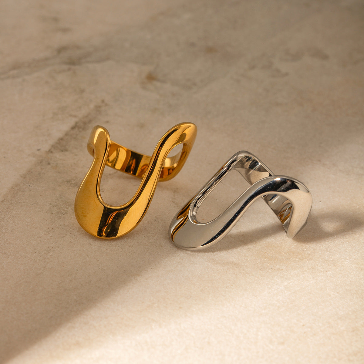 Bold Gold Statement Ring – Elegant Titanium Steel Jewelry