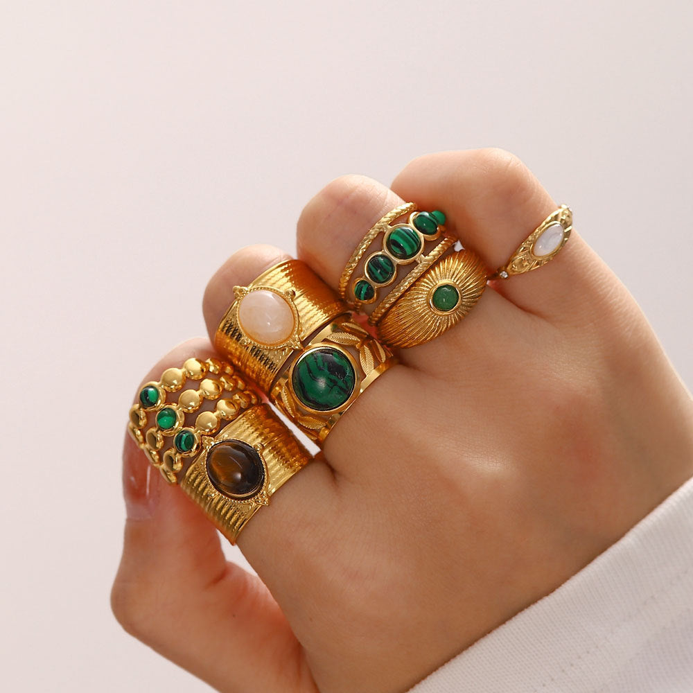 Vintage Gemstone Ring – 18K Gold Plated Titanium Steel Jewelry