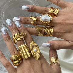 Gold Pearl Ring – Bold Titanium Steel Statement Jewelry