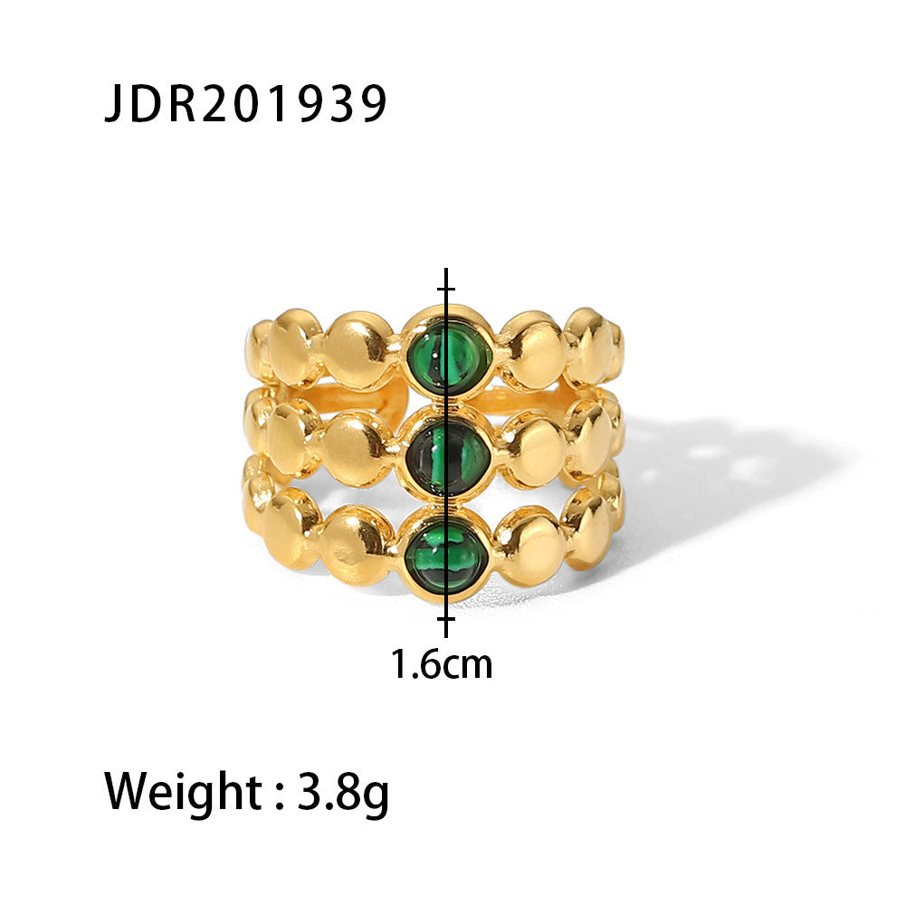 Vintage Gemstone Ring – 18K Gold Plated Titanium Steel Jewelry