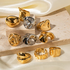 18K Gold Oversized Ring - Elegant Titanium Steel Jewelry