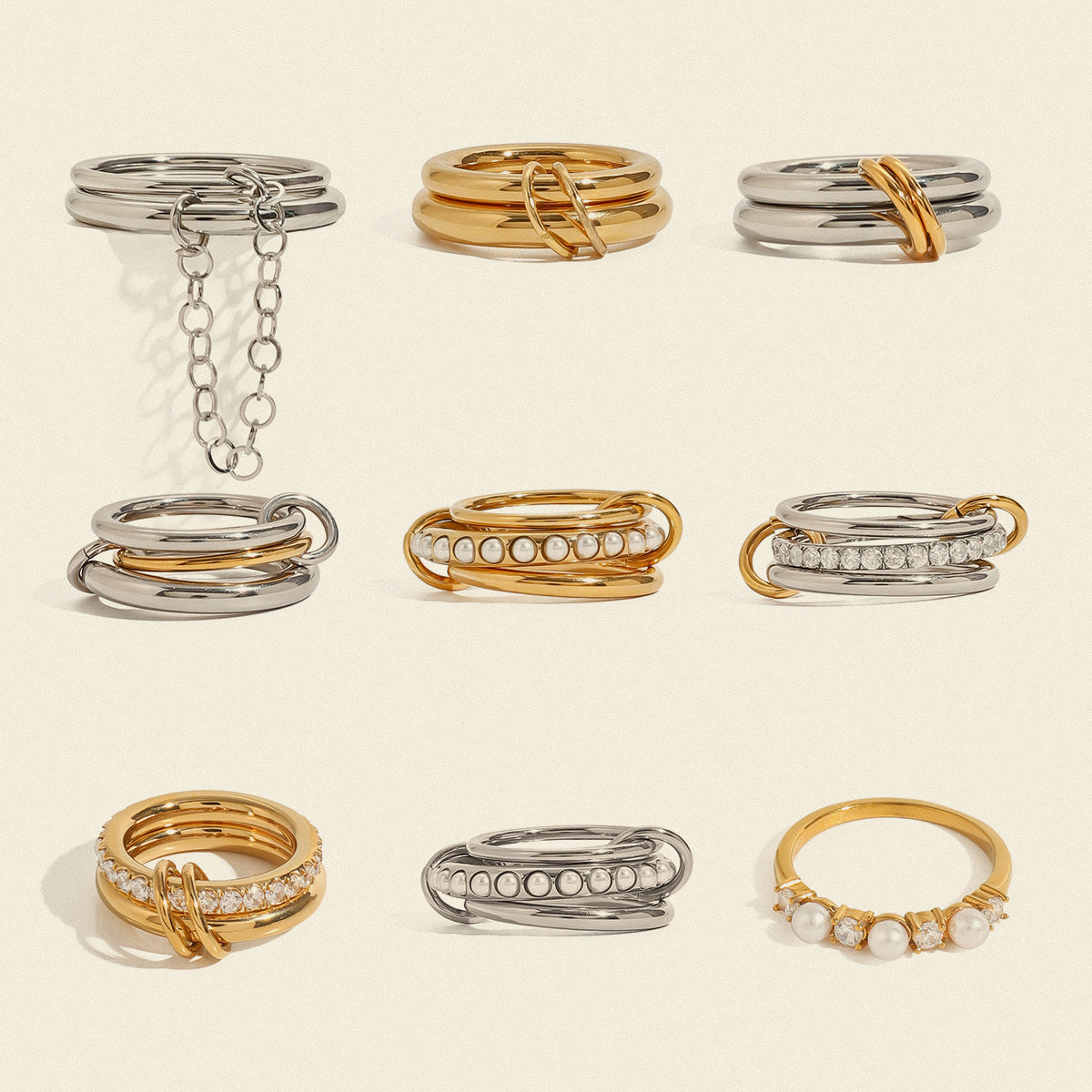 Stacked Pearl Stainless Steel Ring – Elegant INS-Inspired Jewelry