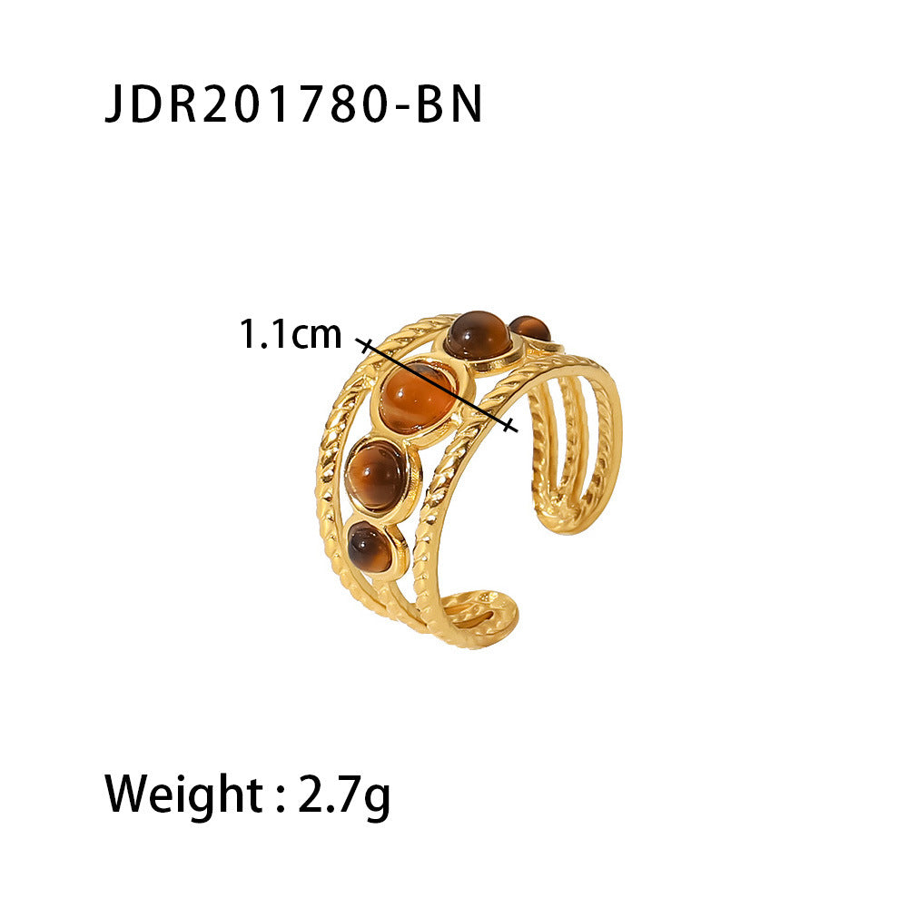 Vintage Gemstone Ring – 18K Gold Plated Titanium Steel Jewelry