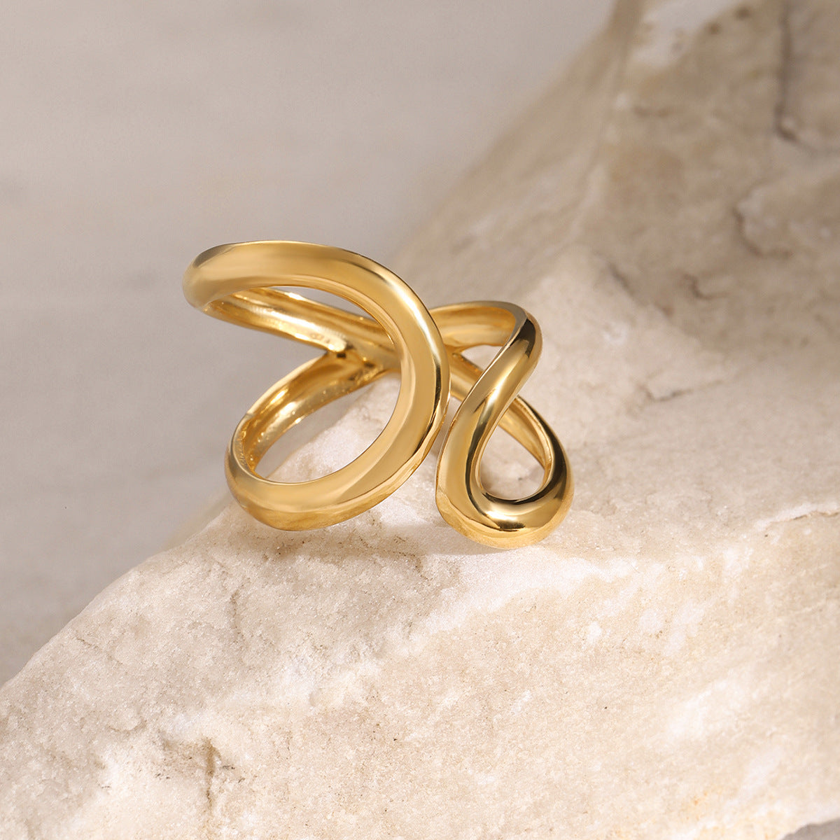 Bold Gold Statement Ring – Elegant Titanium Steel Jewelry