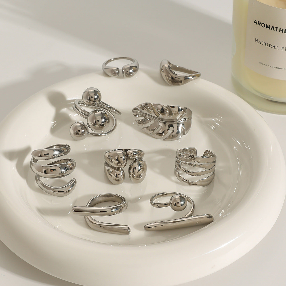 Geometric Silver Ring – Minimalist Titanium Steel Jewelry