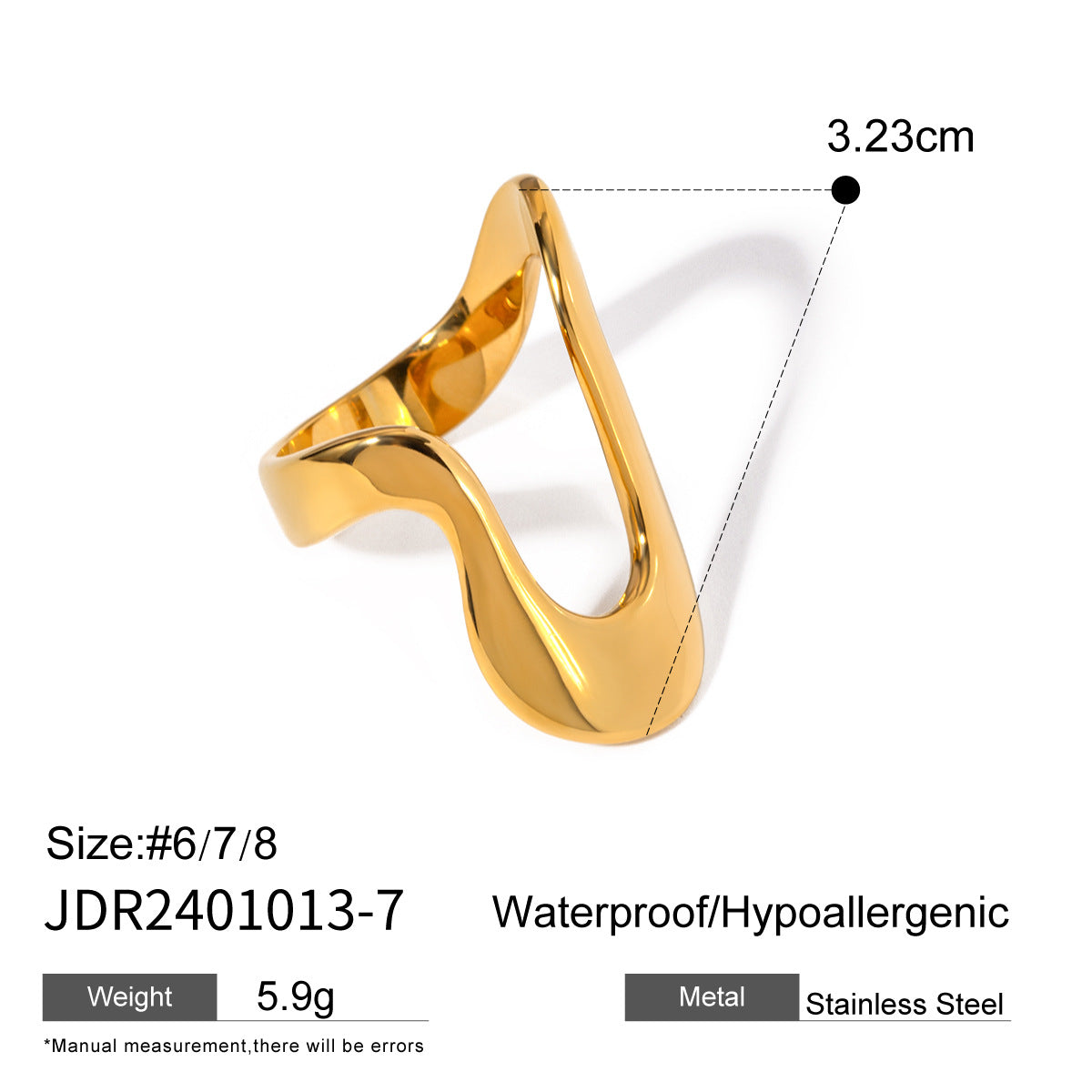 Bold Gold Statement Ring – Elegant Titanium Steel Jewelry