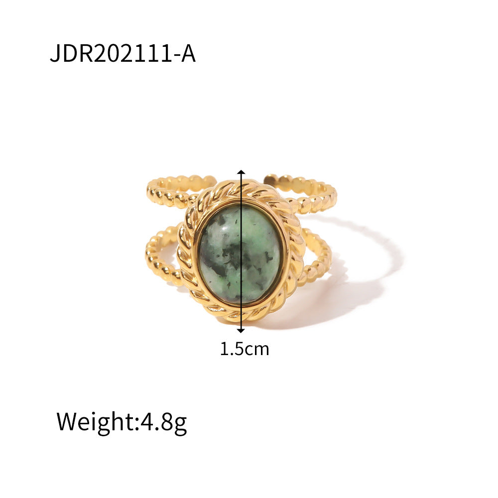 Vintage Gemstone Ring – 18K Gold Plated Titanium Steel Jewelry