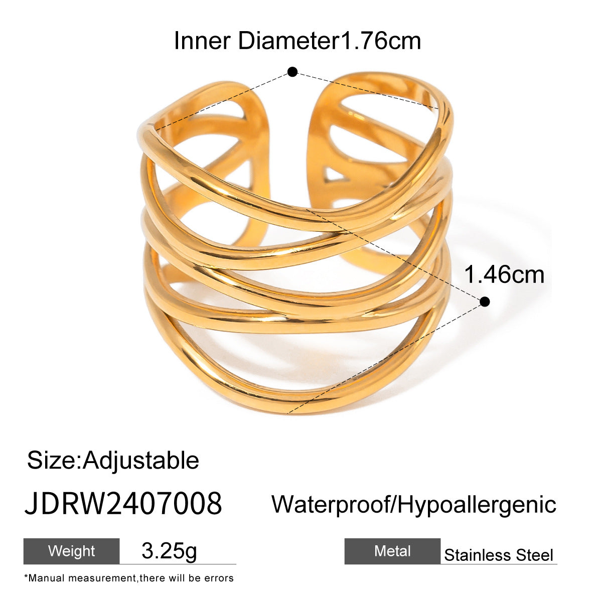 Bold Gold Statement Ring – Elegant Titanium Steel Jewelry