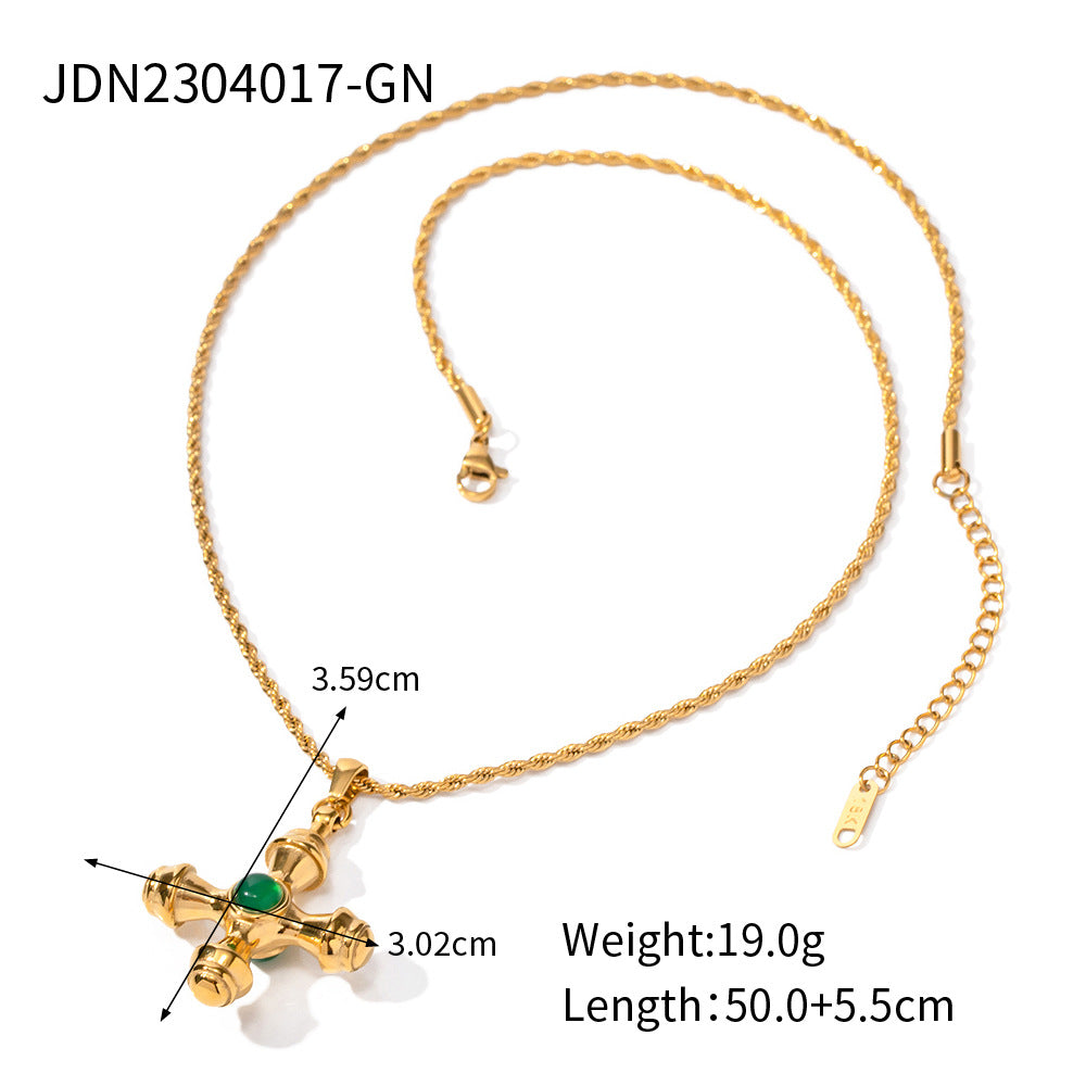 18K Gold Cross Necklace – Tiger Eye Pendant in Stainless Steel
