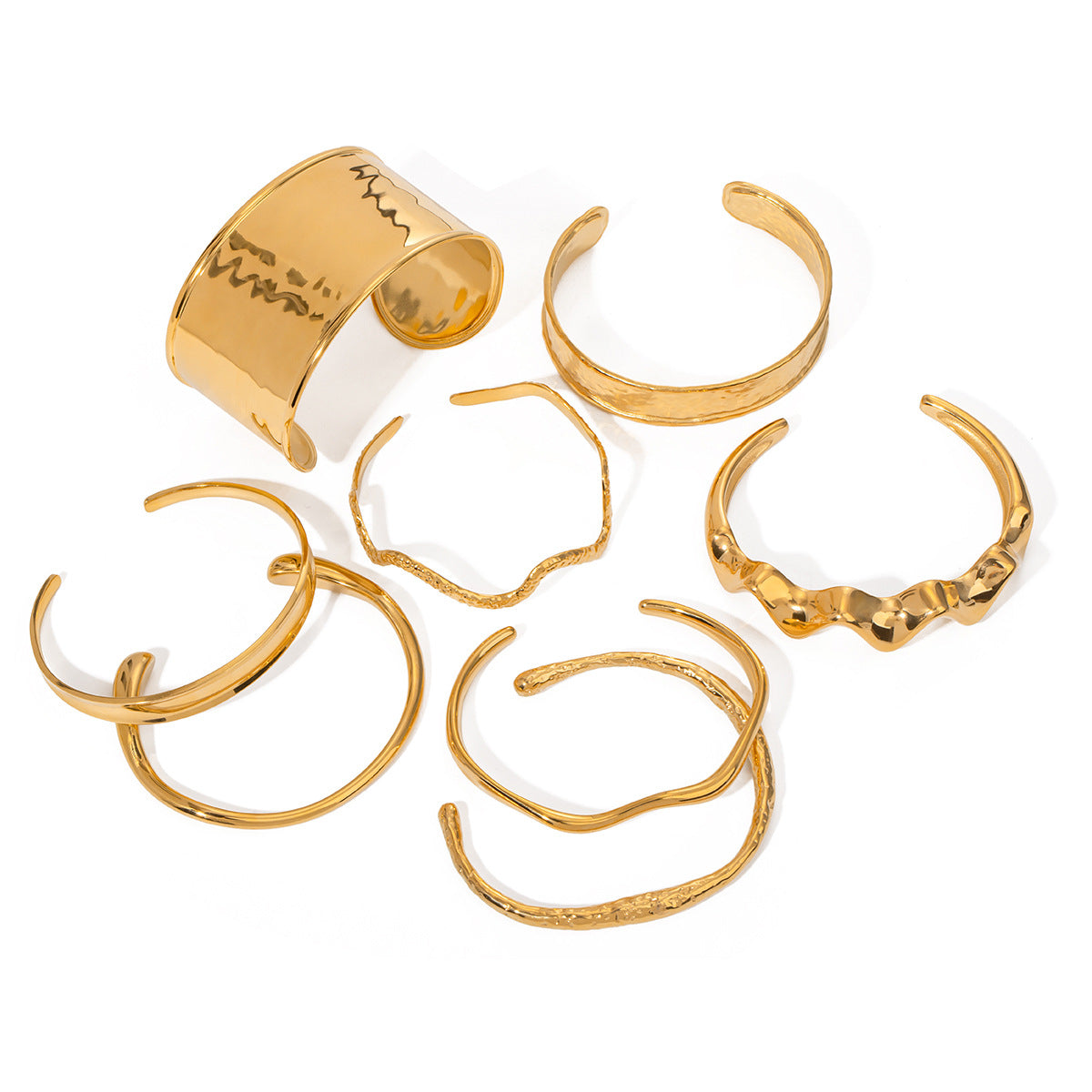 18K Gold Stainless Steel Bangle – Irregular Hammered Wave Cuff