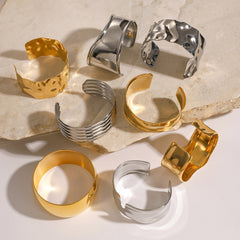 Gold-Plated Titanium Steel Bangle – High-End Open Cuff Bracelet