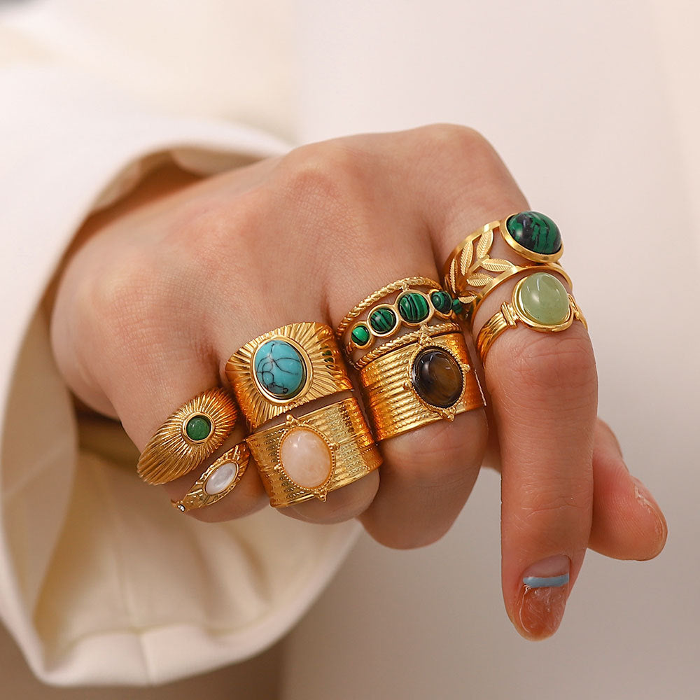 Vintage Gemstone Ring – 18K Gold Plated Titanium Steel Jewelry
