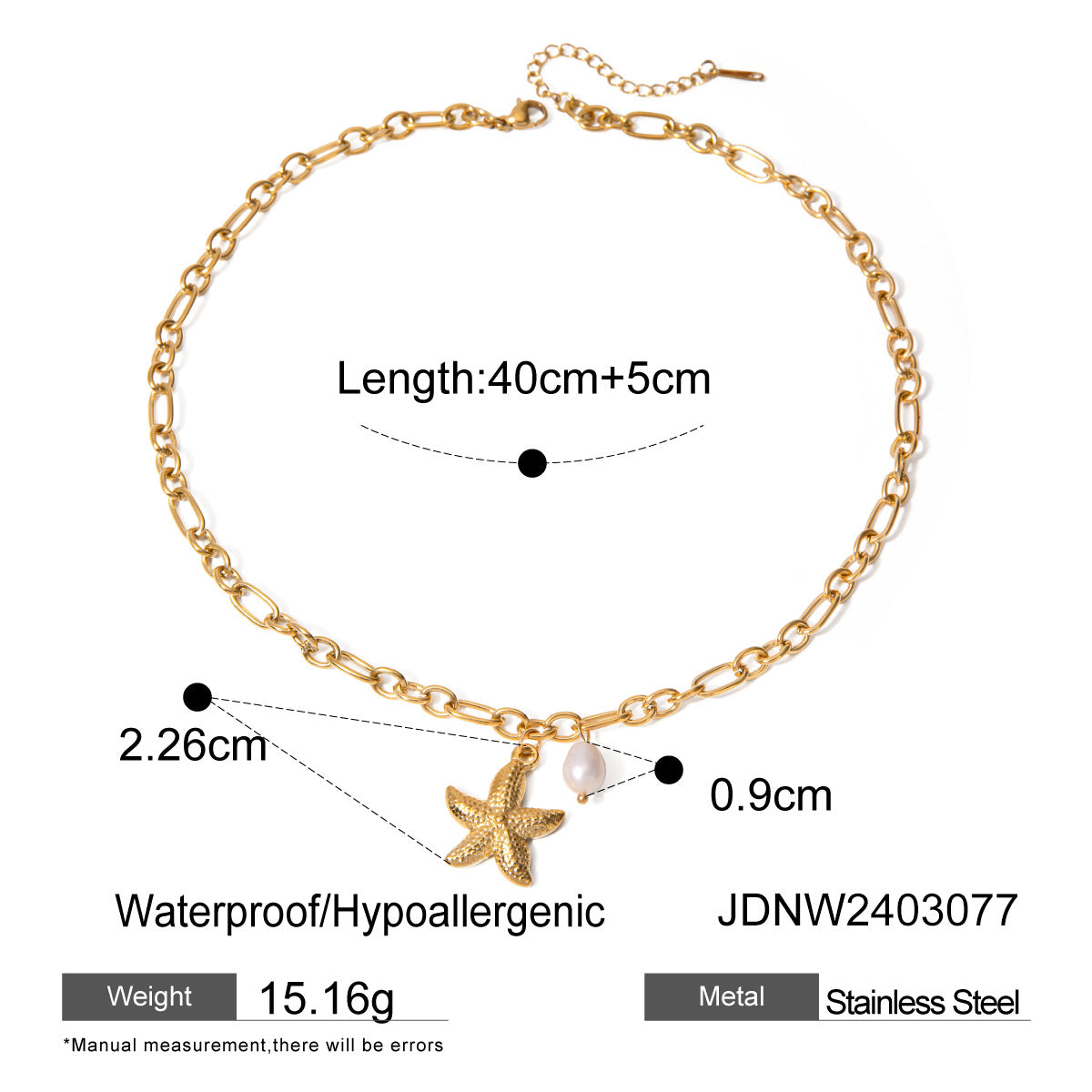 18K Gold Ocean Charm Bracelet – Starfish, Shell & Conch in Stainless Steel