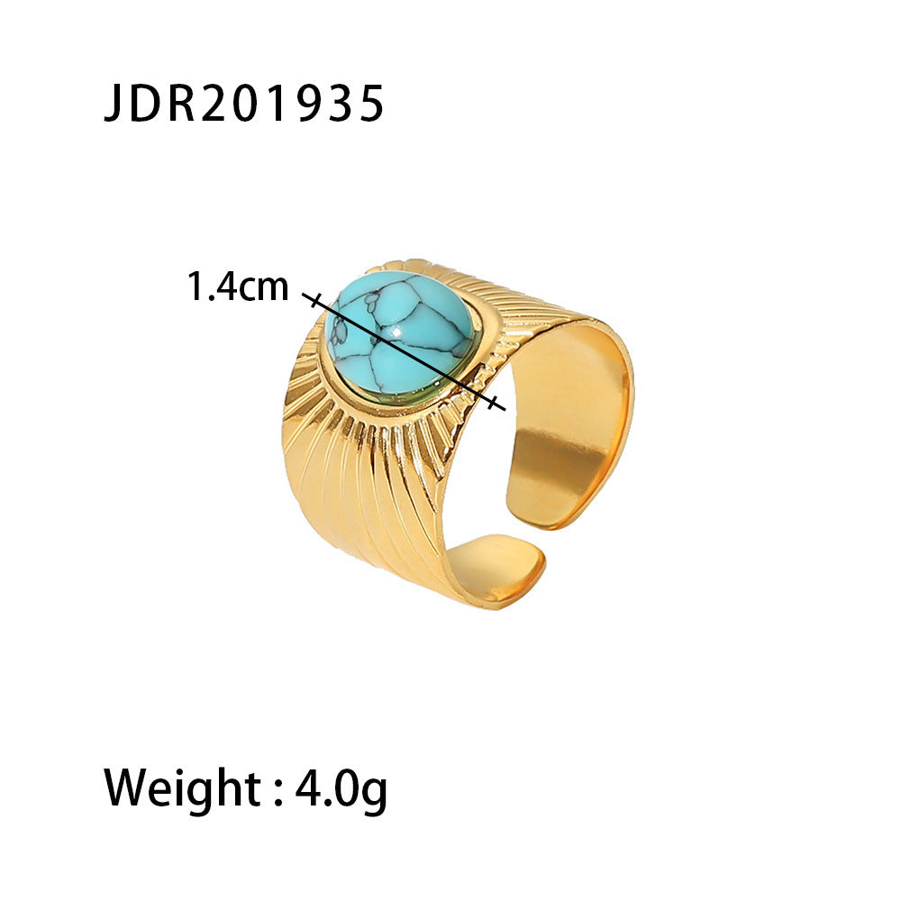 Vintage Gemstone Ring – 18K Gold Plated Titanium Steel Jewelry