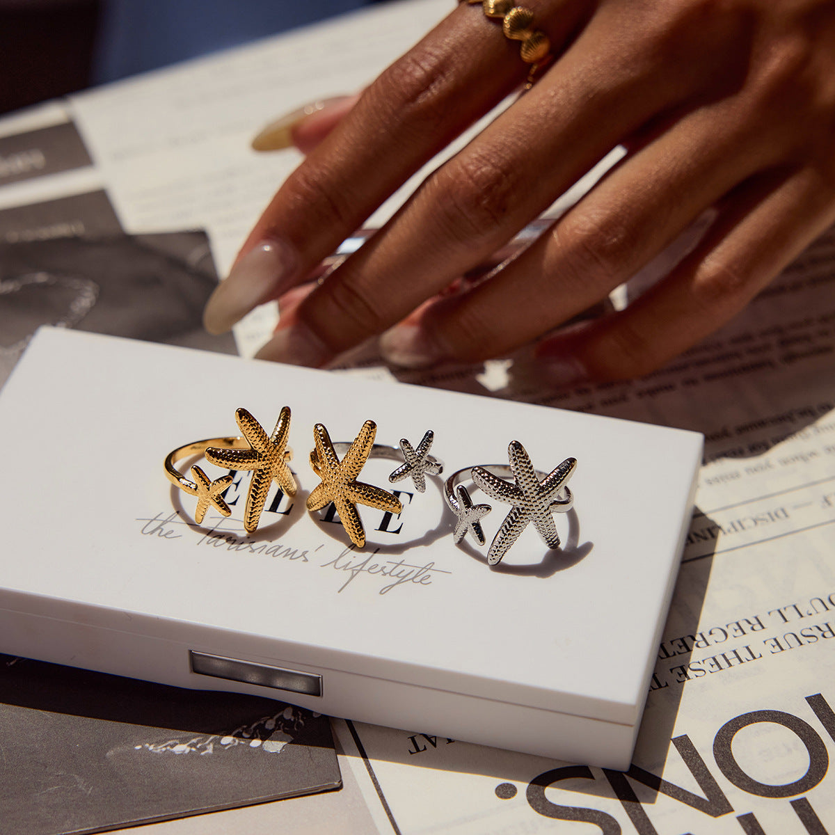 Starfish & Shell Ring – Ocean-Inspired Titanium Steel Jewelry
