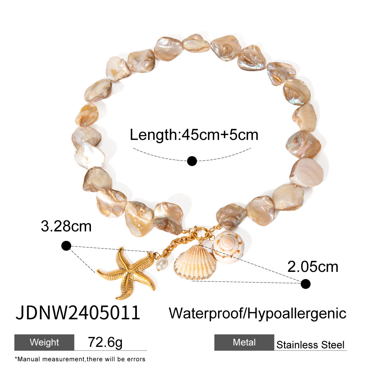 18K Gold Ocean Charm Bracelet – Starfish, Shell & Conch in Stainless Steel