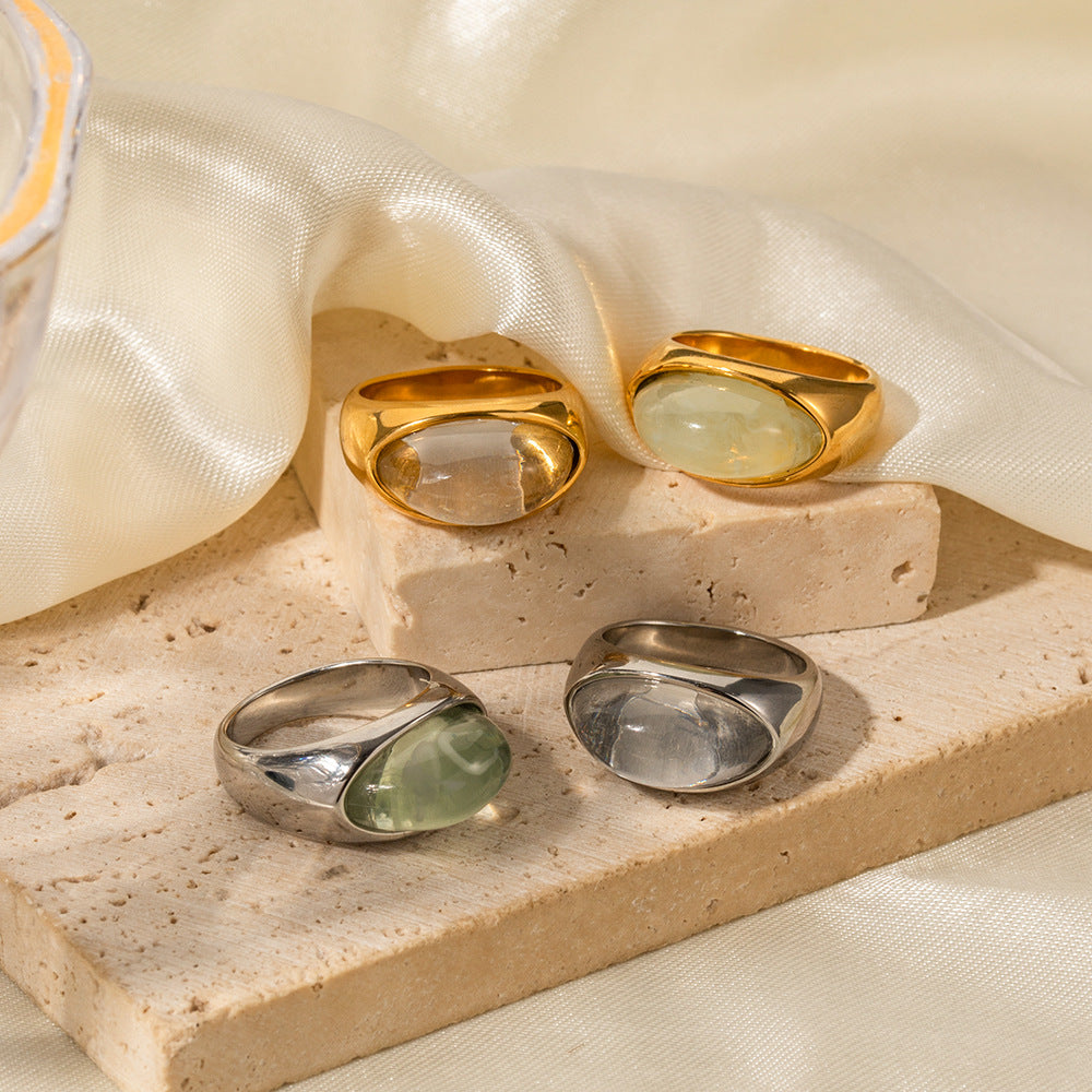 Trendy 18K Gold Resin Ring – Transparent Closed Stainless Steel Band