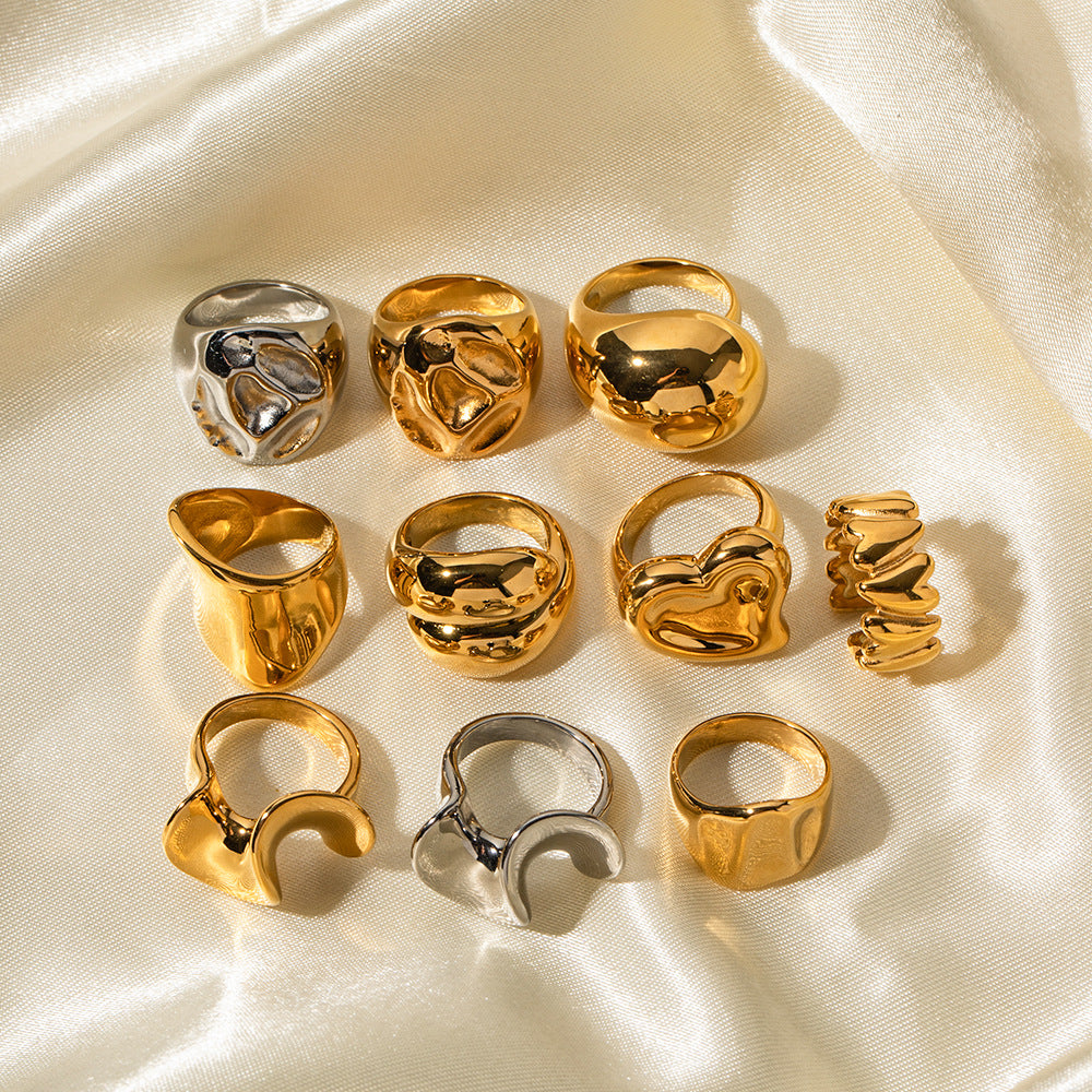 18K Gold Oversized Ring - Elegant Titanium Steel Jewelry