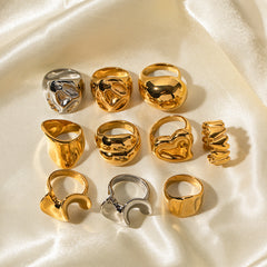 18K Gold Oversized Ring - Elegant Titanium Steel Jewelry