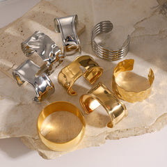 Gold-Plated Titanium Steel Bangle – High-End Open Cuff Bracelet